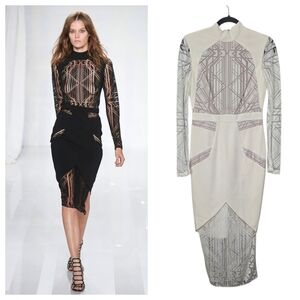 NWT Gabriela Cadena RTW 2016 Cut Out Textured Longsleeve Bodycone 100% silk